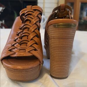 Michael Kors Tan Woven Platform Sandals